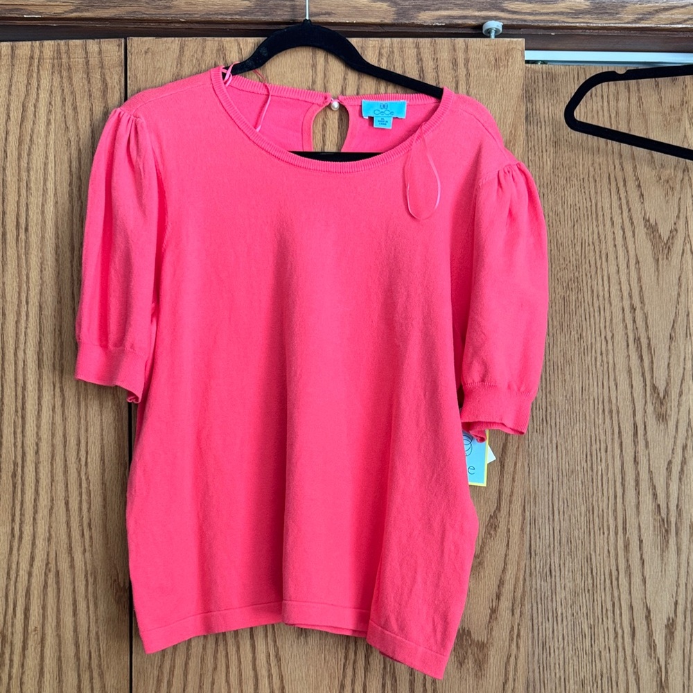 CeCe Coral Pink Puff Short Sleeve Knit Top